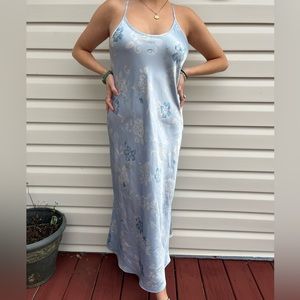BLUE SILK SATIN SLIP DRESS